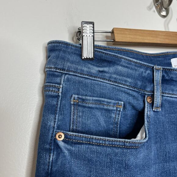 Loft Curvy High Waist Flare Crop Jeans Womens Size 14/32 Frayed Hem Stretch - Picture 2 of 7